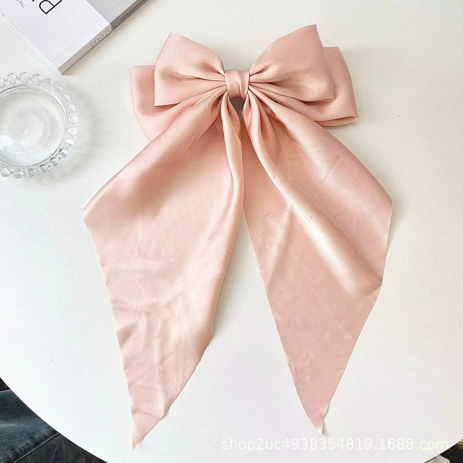 Pink Satin Vintage Bow Hairpin with Spring Clip - Image 22