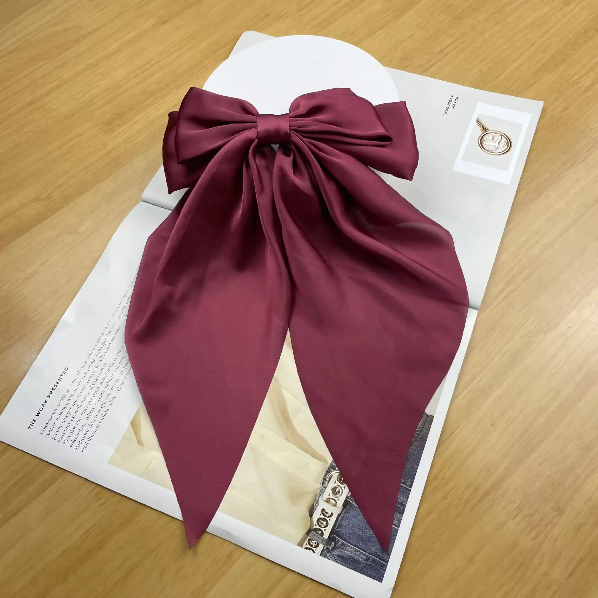 Pink Satin Vintage Bow Hairpin with Spring Clip - Image 27