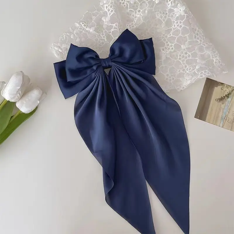 Pink Satin Vintage Bow Hairpin with Spring Clip - Image 5
