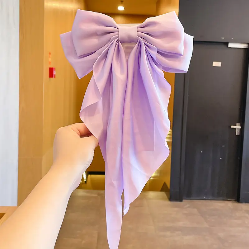 Pink Satin Vintage Bow Hairpin with Spring Clip - Image 8