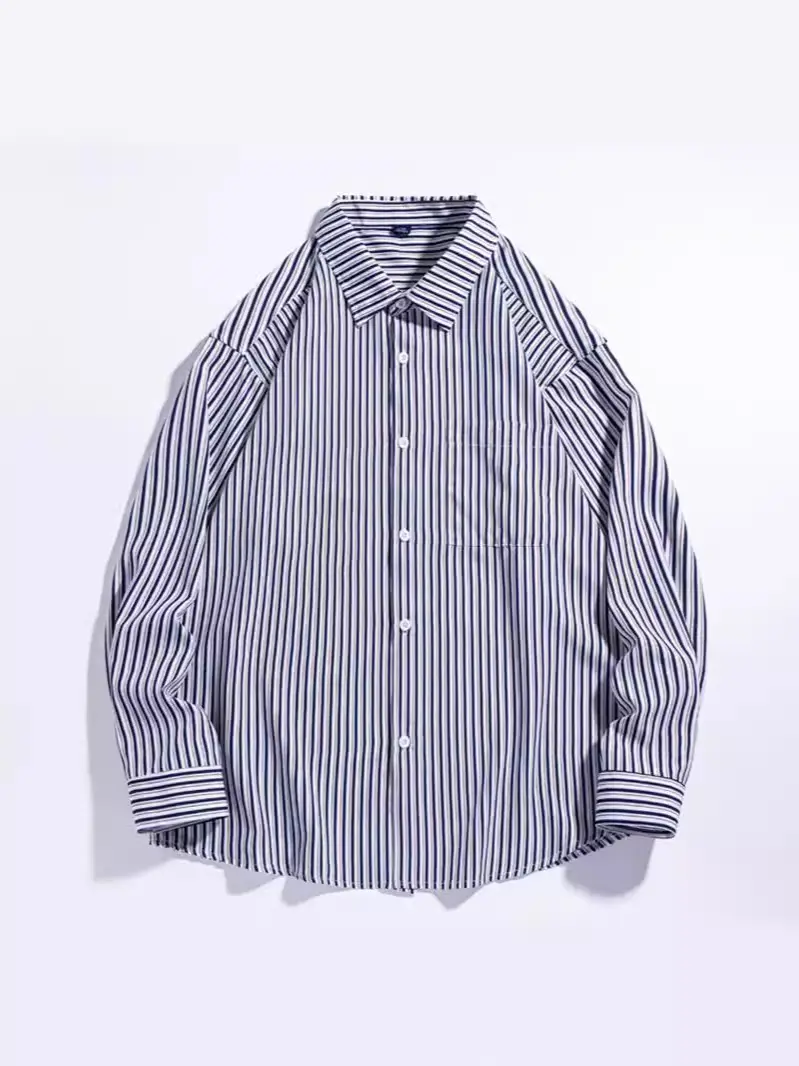 Men's Striped Long Sleeve Shirt White Brown - Image 11