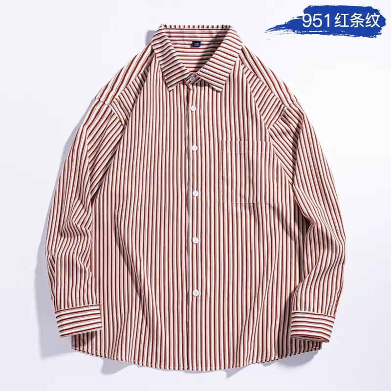 Men's Striped Long Sleeve Shirt White Brown - Image 5