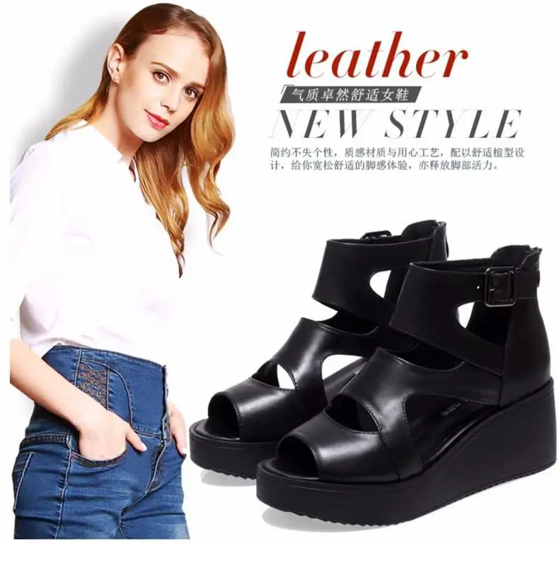 2024 Spring and Summer Women's Sandals High Heels Platform Thick Sole Sandals Wedge Peep Toe Women's Shoes Hollow Roman Shoes Breathable — feature 1