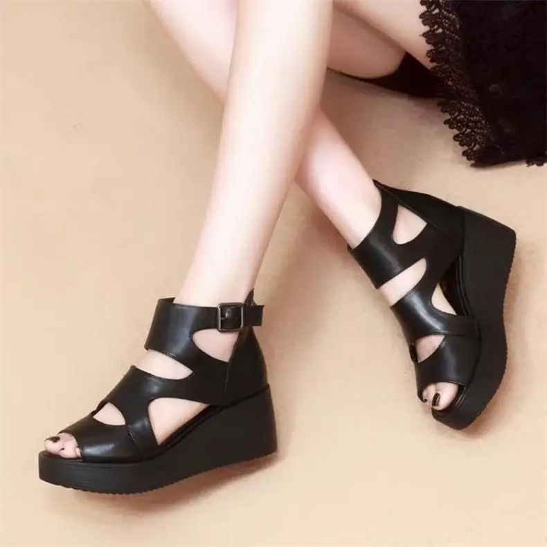 2024 Spring and Summer Women's Sandals High Heels Platform Thick Sole Sandals Wedge Peep Toe Women's Shoes Hollow Roman Shoes Breathable — feature 5