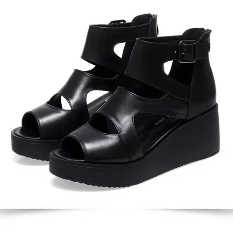 2024 Spring and Summer Women's Sandals High Heels Platform Thick Sole Sandals Wedge Peep Toe Women's Shoes Hollow Roman Shoes Breathable — feature 8
