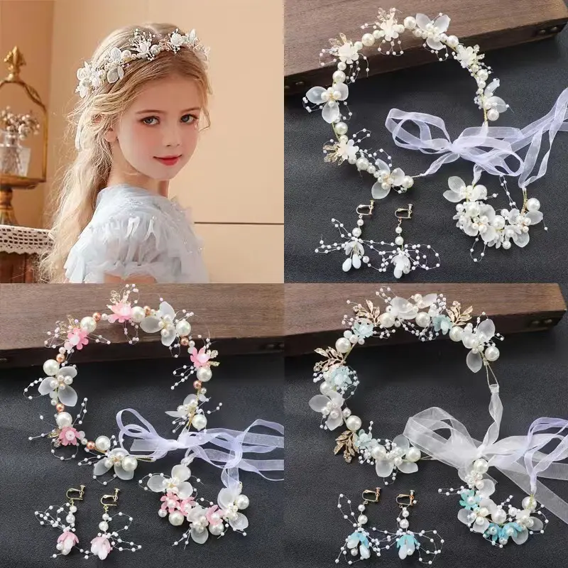Girls' Pearl Flower Hairband with Bow - Image 13