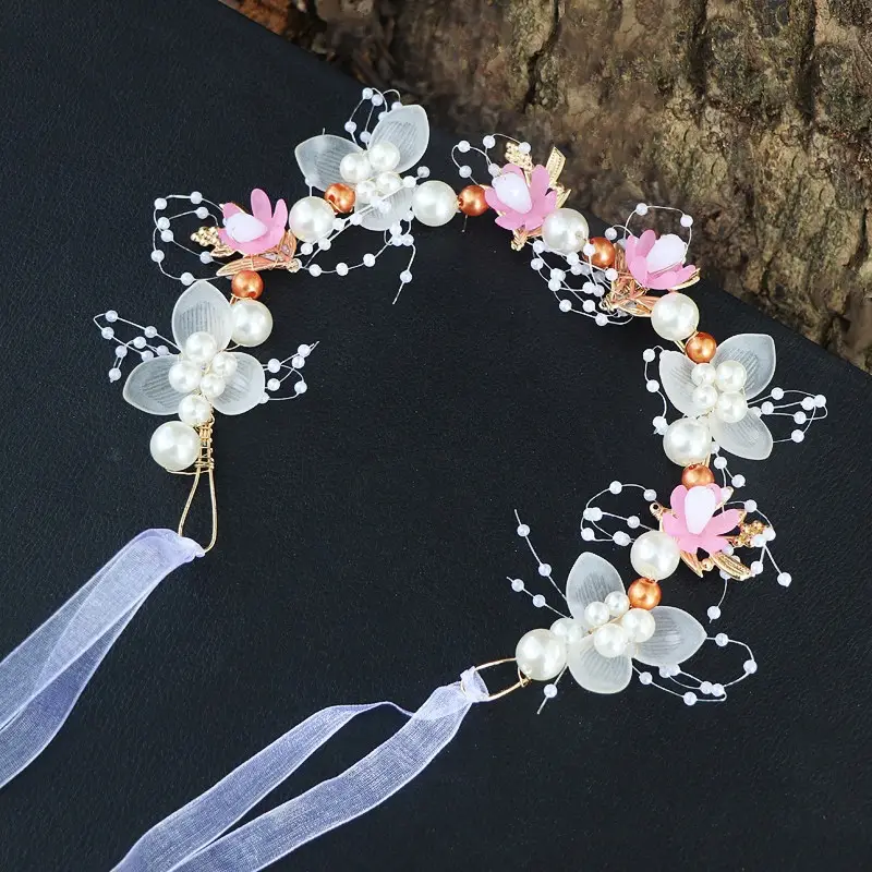 Girls' Pearl Flower Hairband with Bow - Image 5