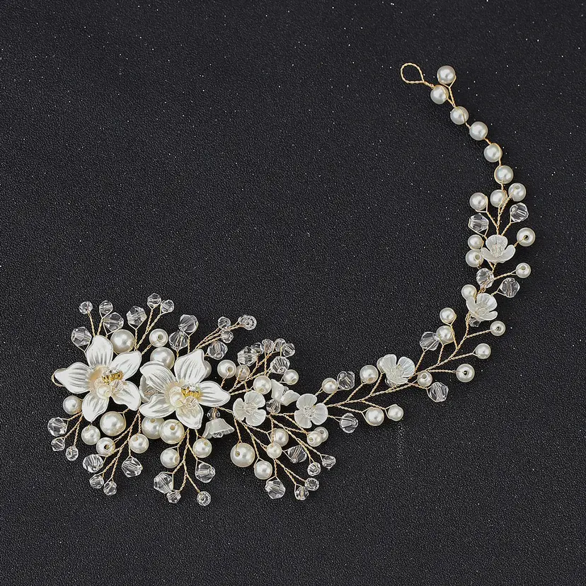 Bridal Hairband Flower Crystal Pearl White - Image 4