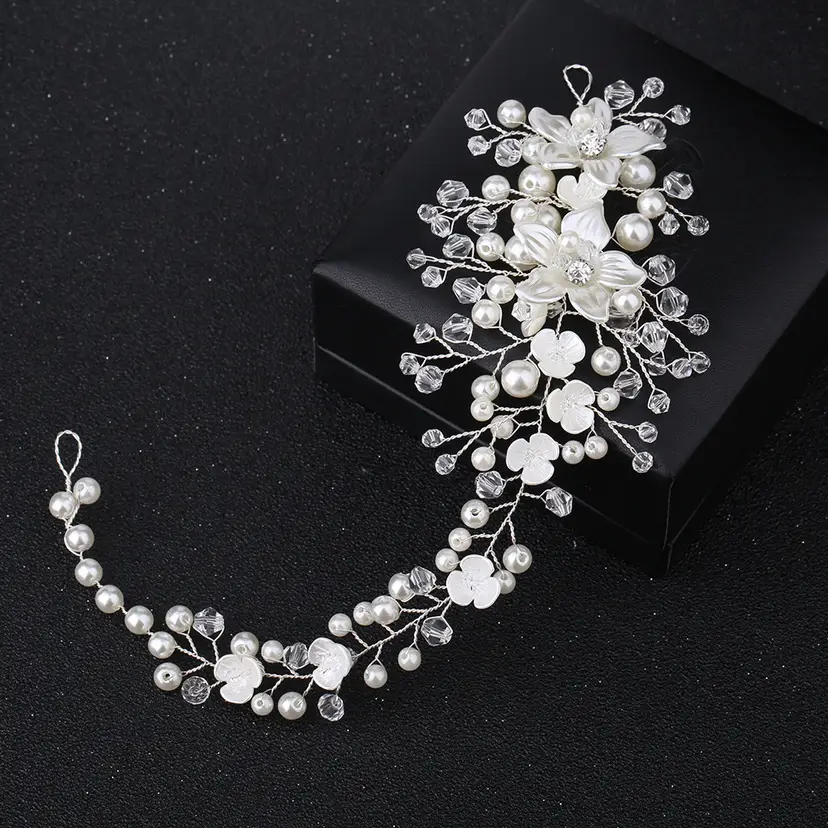 Bridal Hairband Flower Crystal Pearl White — feature 4