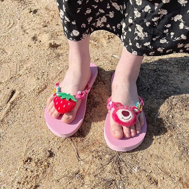 New Summer Flat Flip-Flops Beach Seaside Vacation Cute Cartoon Bear Outer Wear Fashion Sandals and Slippers - Image 12