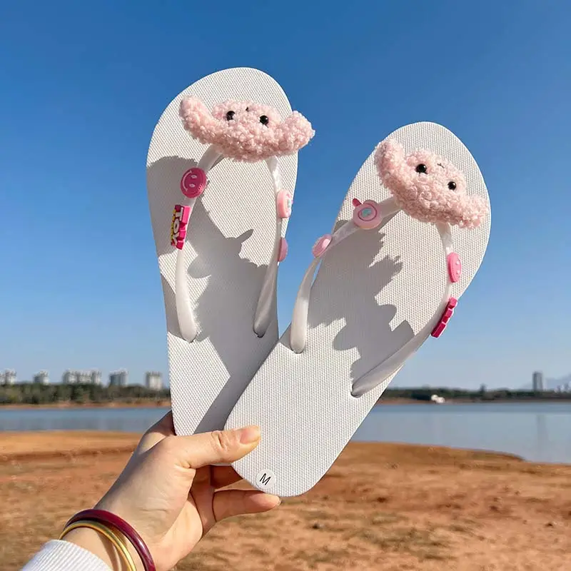 New Summer Flat Flip-Flops Beach Seaside Vacation Cute Cartoon Bear Outer Wear Fashion Sandals and Slippers - Image 9
