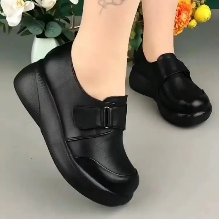 Chef Shoes Women's Spring Non-slip Waterproof and Oil-proof Black Kitchen Work Shoes Thick Sole Spring New Style Back Kitchen Leather Shoes