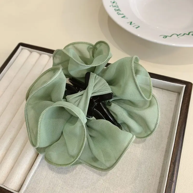 Dongdaemun Silk Hair Clip Green Women's High-end Hair Accessories - Image 4