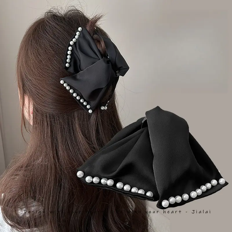 Vintage Pearl Bow Hairpin for Women High-Grade Shark Clip
