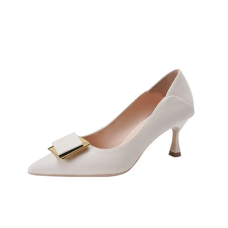 Leather Shoes Women's 2024 Spring New French Style Elegant Soft Leather Pointed Toe Shallow Square Buckle Stiletto Heel All-match High-heeled Shoes - Image 9
