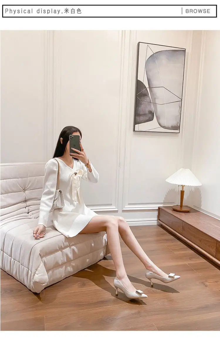 Leather Shoes Women's 2024 Spring New French Style Elegant Soft Leather Pointed Toe Shallow Square Buckle Stiletto Heel All-match High-heeled Shoes — feature 4