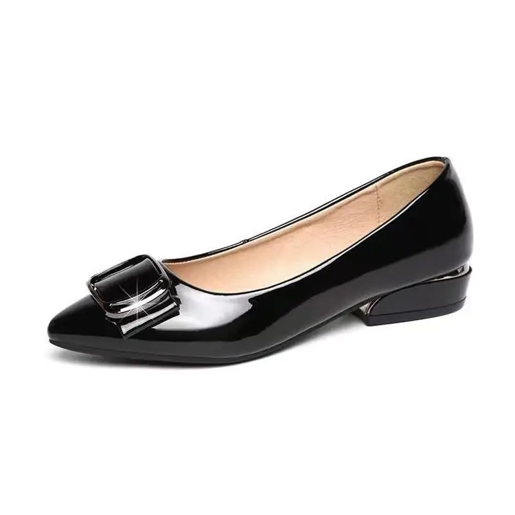 Women's Black Leather Flat Heels with Bow