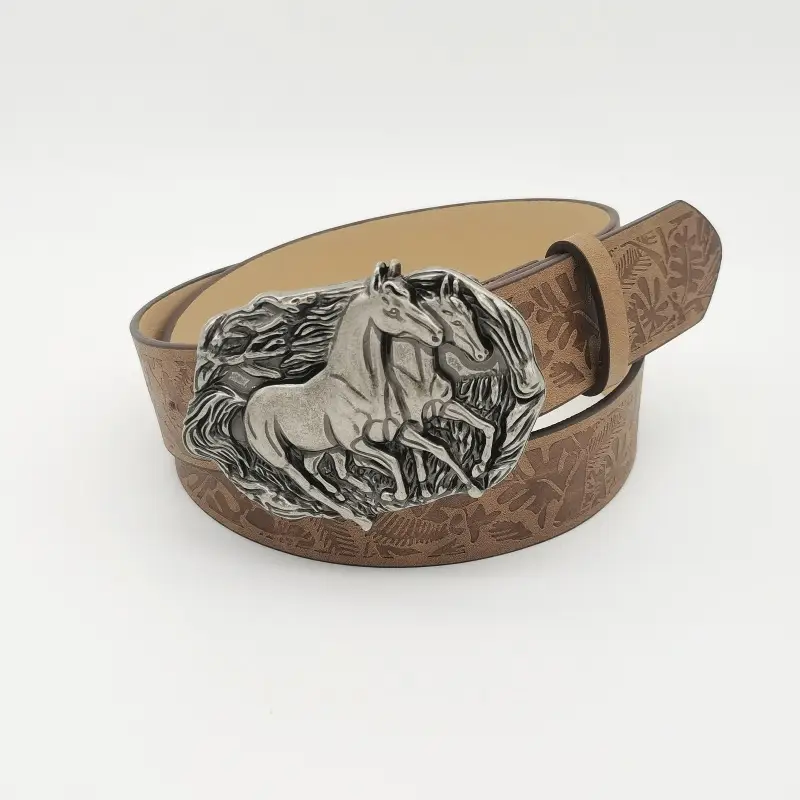 Women's Turquoise Floral Belt with Brown Leather Strap — feature 12