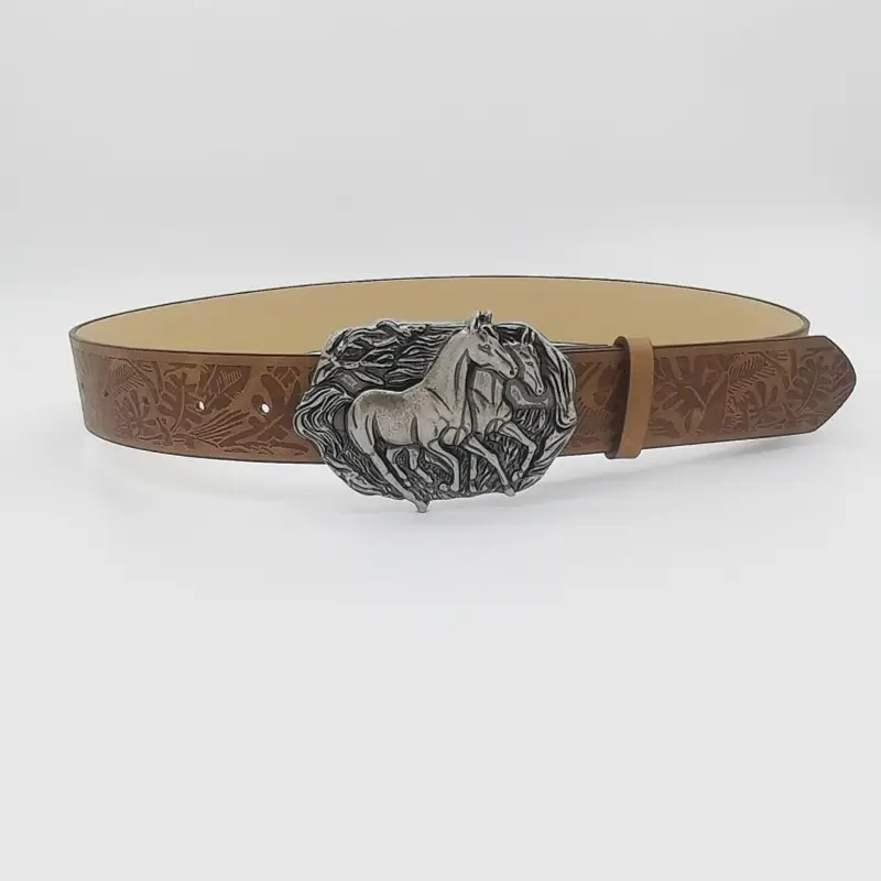 Women's Turquoise Floral Belt with Brown Leather Strap — feature 13