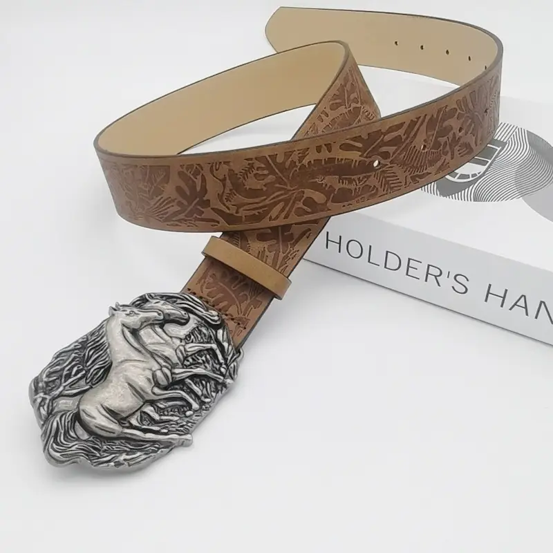 Women's Turquoise Floral Belt with Brown Leather Strap — feature 14