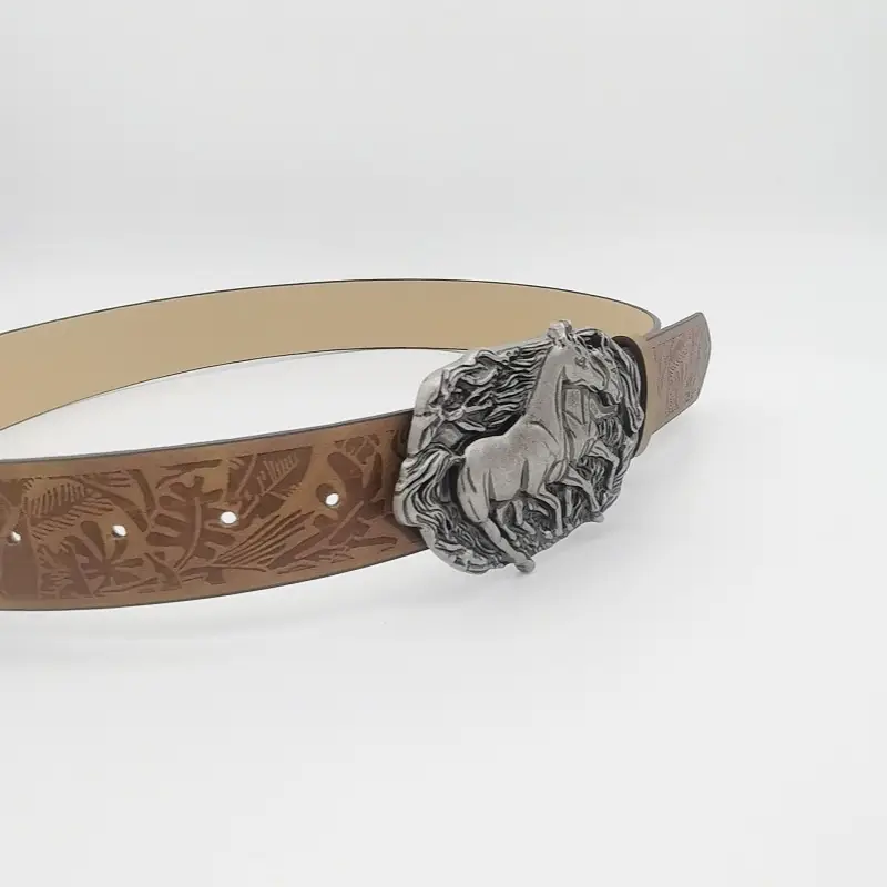 Women's Turquoise Floral Belt with Brown Leather Strap — feature 15