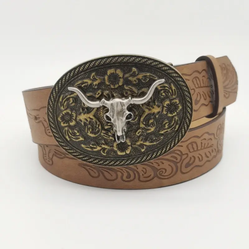 Women's Turquoise Floral Belt with Brown Leather Strap — feature 2