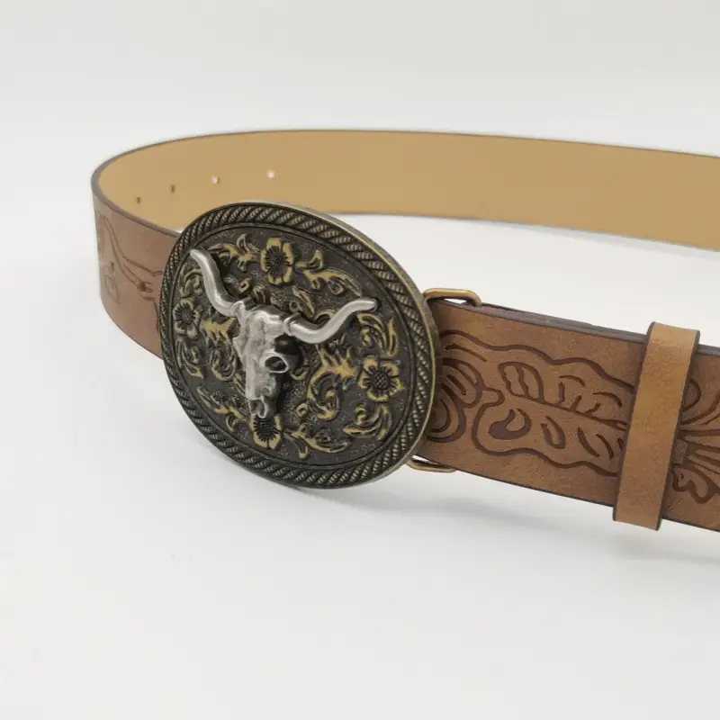 Women's Turquoise Floral Belt with Brown Leather Strap — feature 4