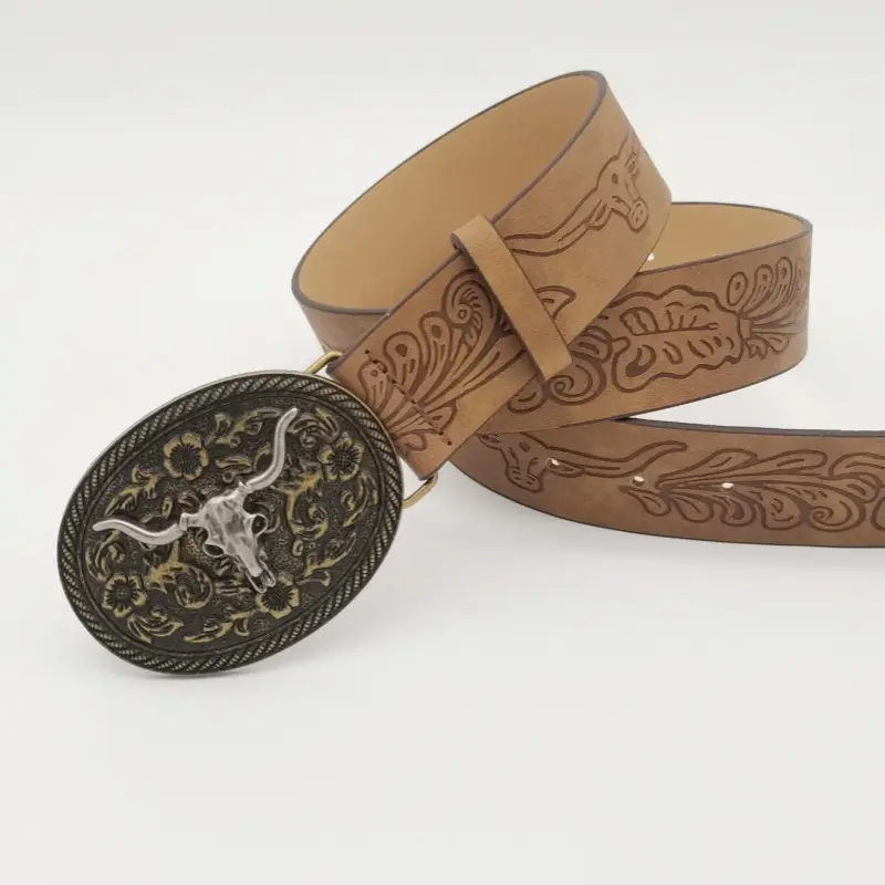 Women's Turquoise Floral Belt with Brown Leather Strap — feature 5