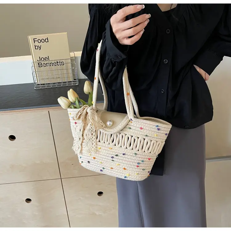 Women's Braided Woven Shoulder Bag with Pearl Clip — feature 21