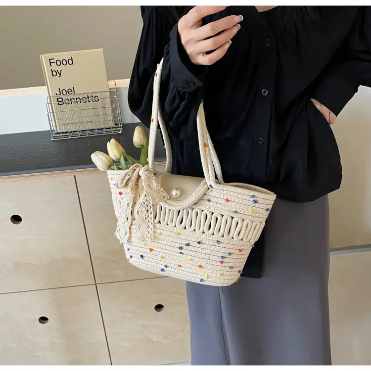 Women's Braided Woven Shoulder Bag with Pearl Clip — feature 22