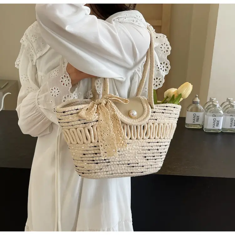 Women's Braided Woven Shoulder Bag with Pearl Clip — feature 25