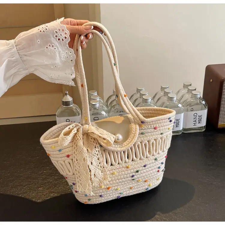 Women's Braided Woven Shoulder Bag with Pearl Clip — feature 35