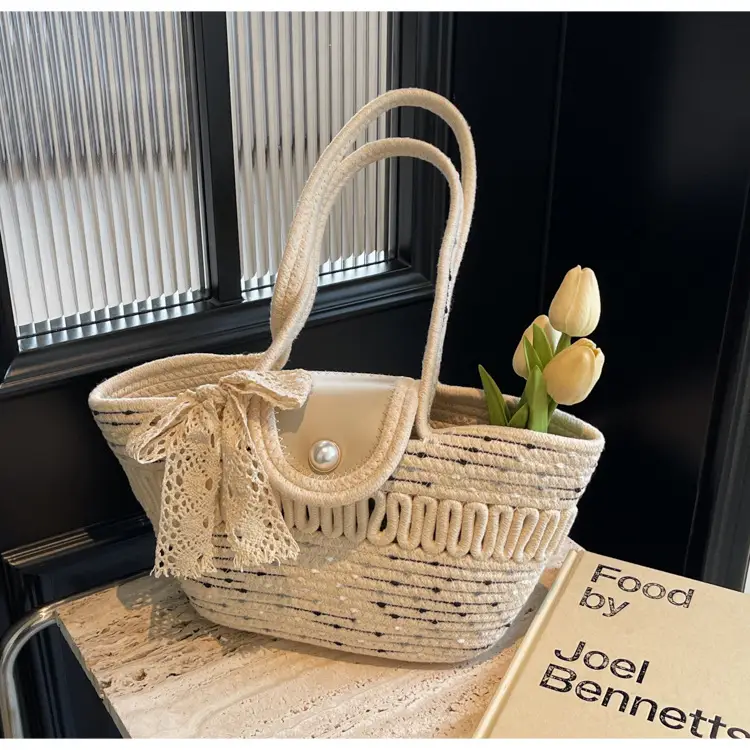 Women's Braided Woven Shoulder Bag with Pearl Clip — feature 37