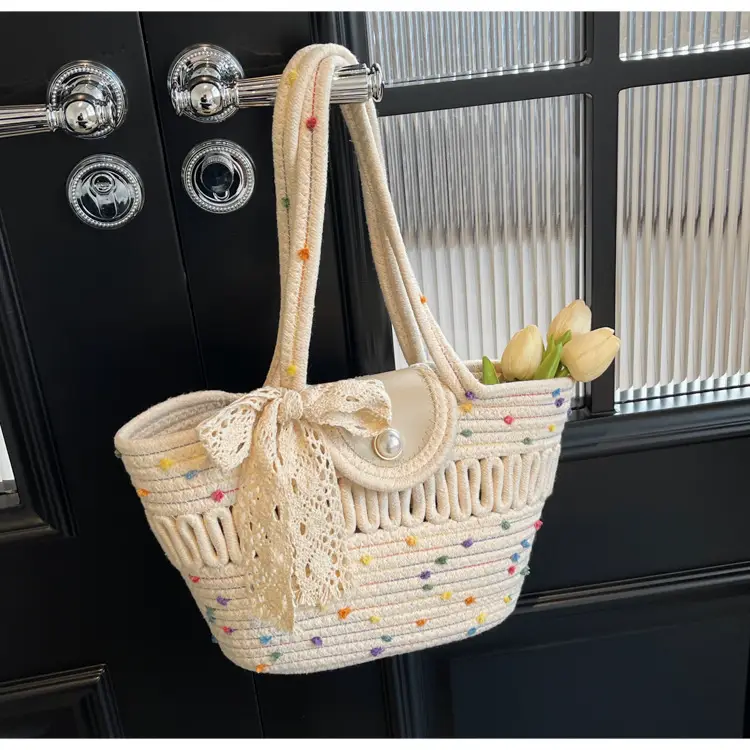 Women's Braided Woven Shoulder Bag with Pearl Clip — feature 38