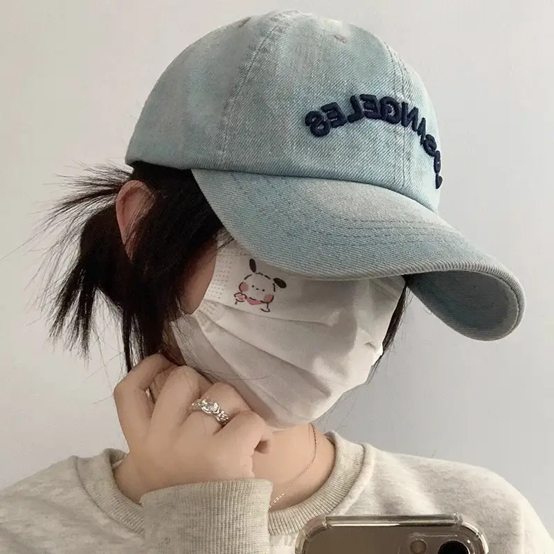 Women's Blue Denim Los Angeles Baseball Cap Wide Brim - Image 4