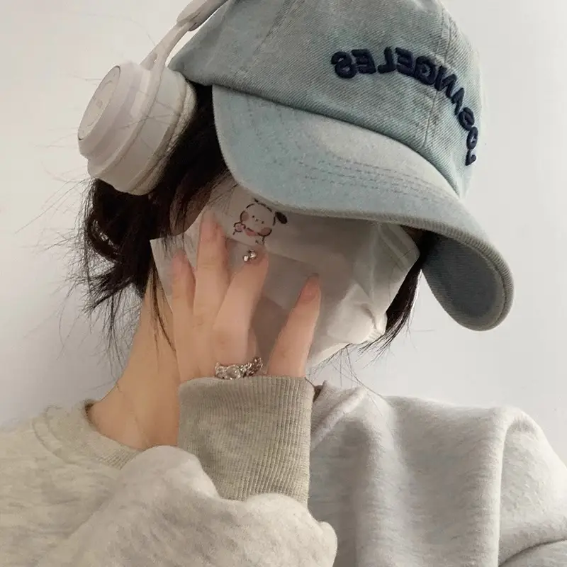 Women's Blue Denim Los Angeles Baseball Cap Wide Brim - Image 6