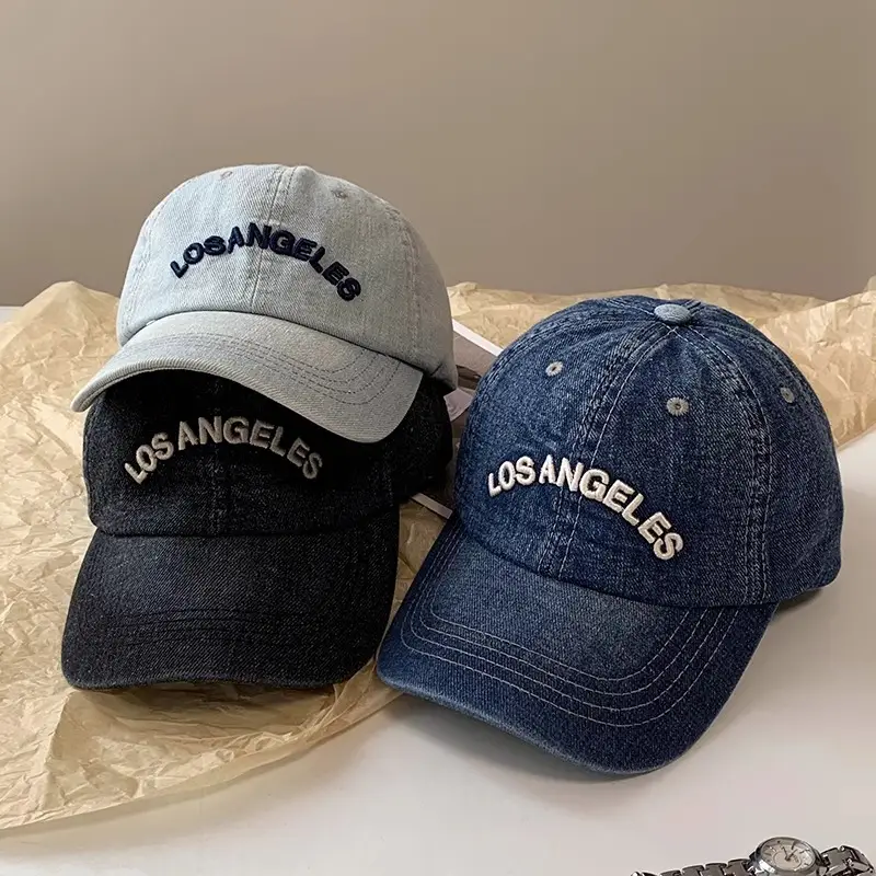 Women's Blue Denim Los Angeles Baseball Cap Wide Brim - Image 7
