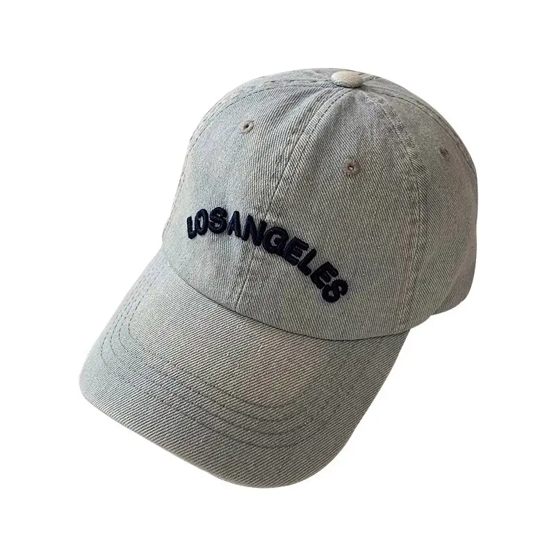 Women's Blue Denim Los Angeles Baseball Cap Wide Brim - Image 8