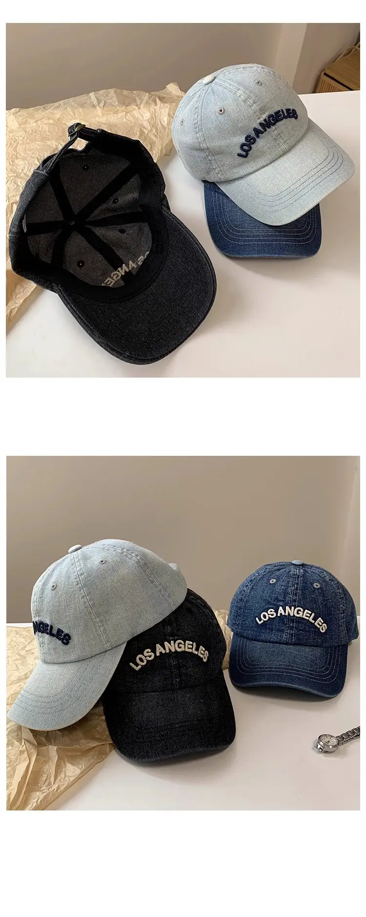Women's Blue Denim Los Angeles Baseball Cap Wide Brim — feature 9