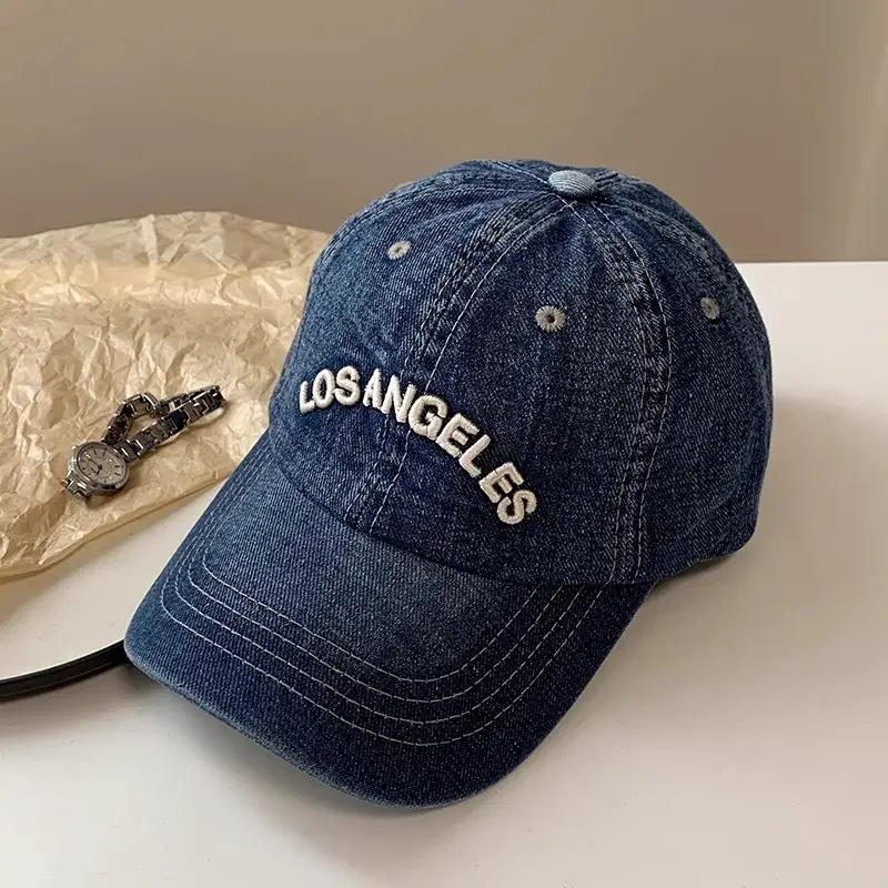 Women's Blue Denim Los Angeles Baseball Cap Wide Brim - Image 2