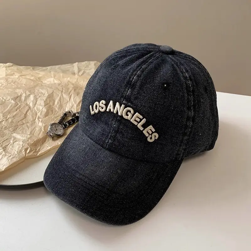 Women's Blue Denim Los Angeles Baseball Cap Wide Brim - Image 3