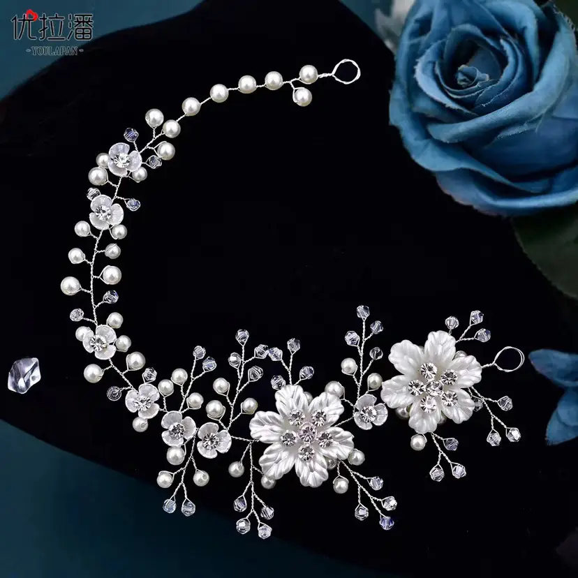 Crystal Pearl Flower Headband for Weddings - Image 2