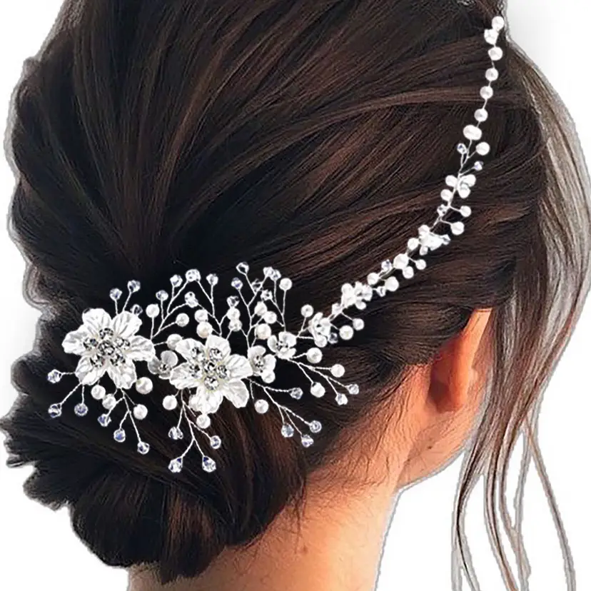 Crystal Pearl Flower Headband for Weddings - Image 3