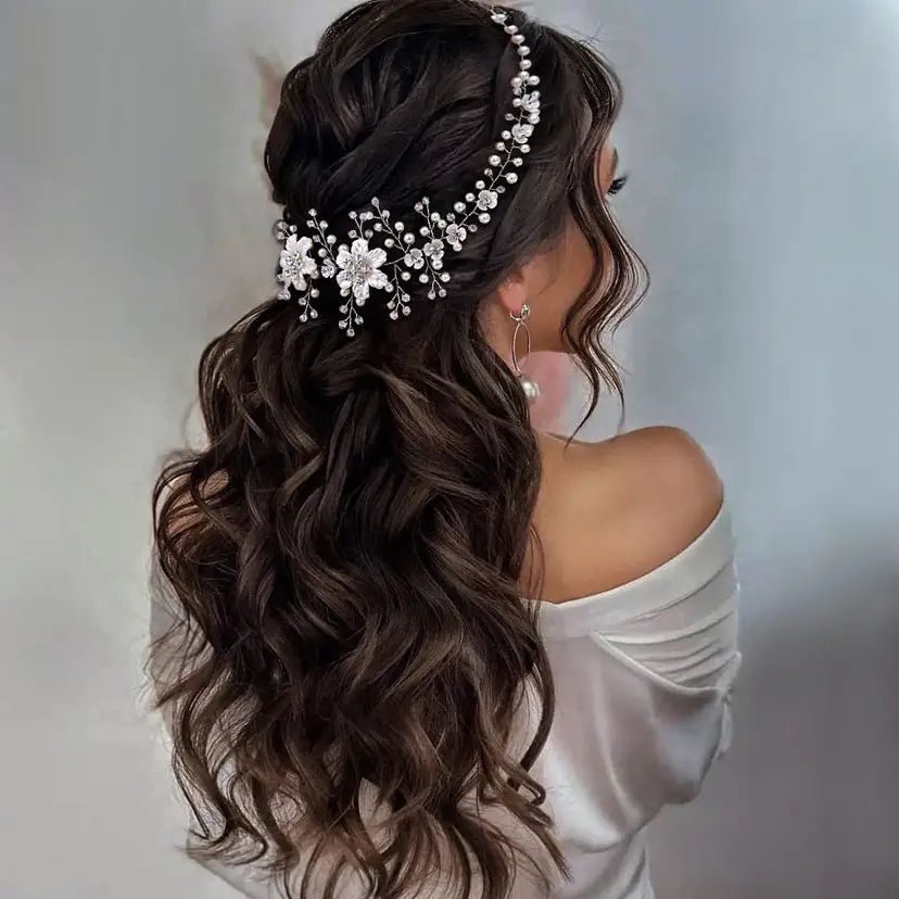 Crystal Pearl Flower Headband for Weddings — feature 2
