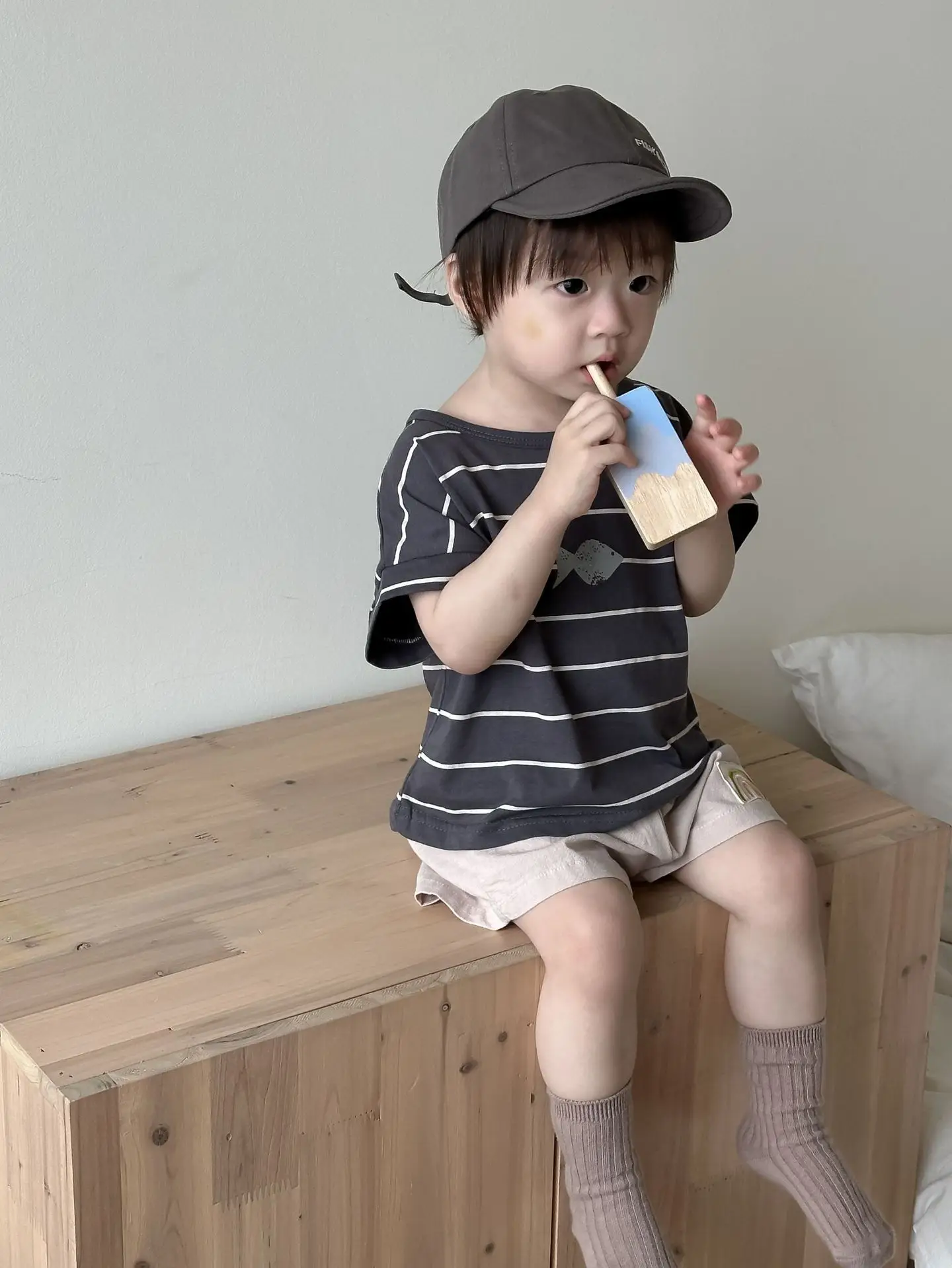 Baby Blue Overalls Hat Shorts Suit Korean Kids Summer Wear - Image 6