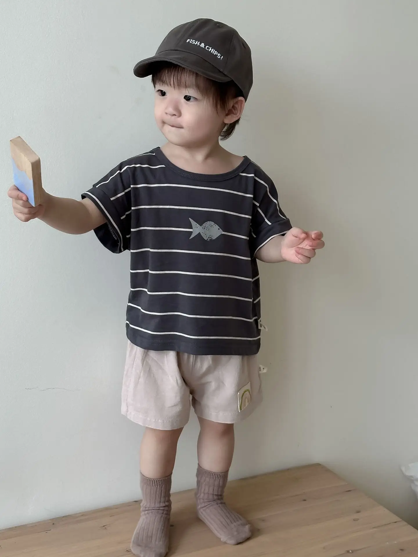 Baby Blue Overalls Hat Shorts Suit Korean Kids Summer Wear - Image 7