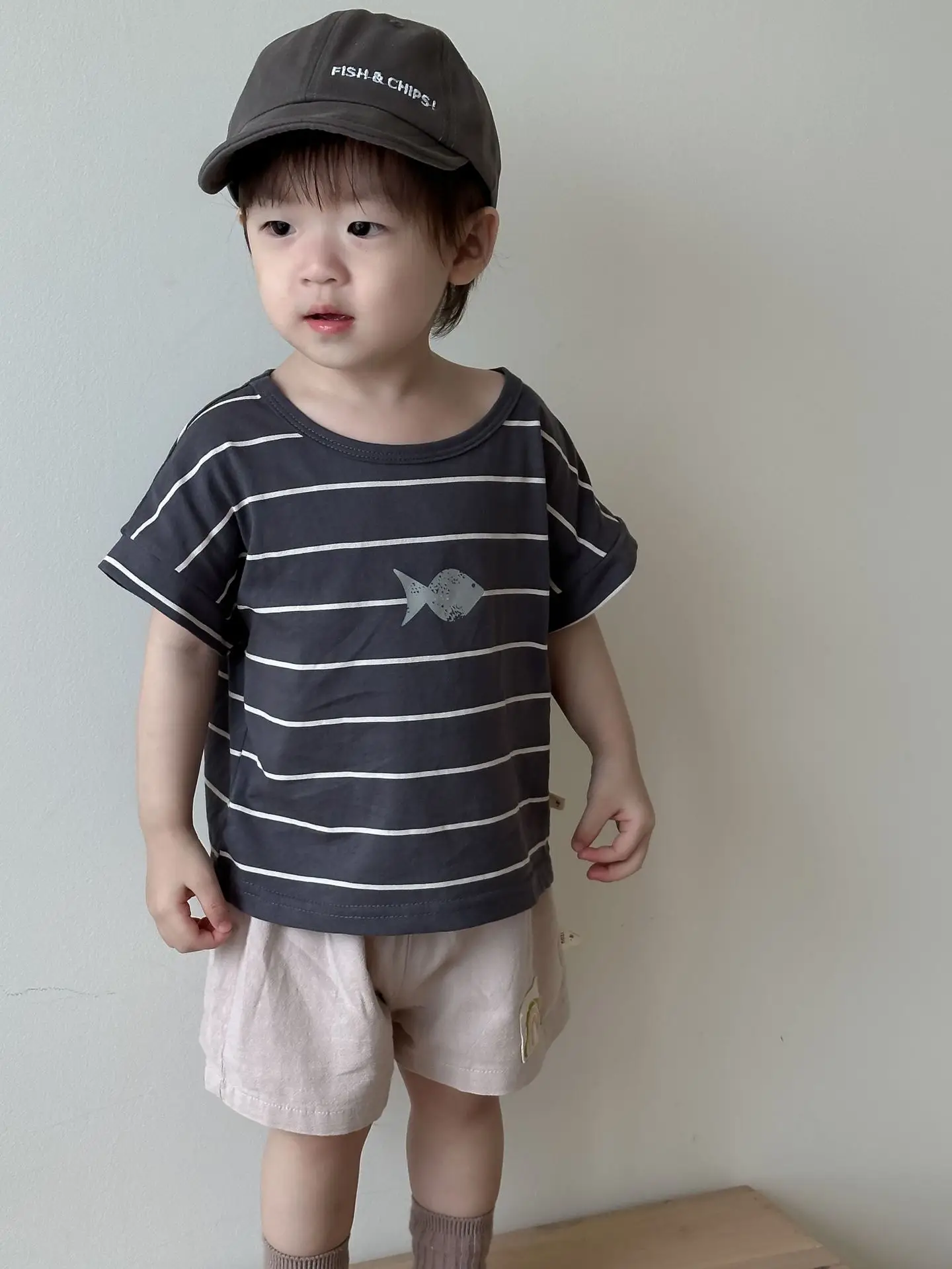 Baby Blue Overalls Hat Shorts Suit Korean Kids Summer Wear - Image 9