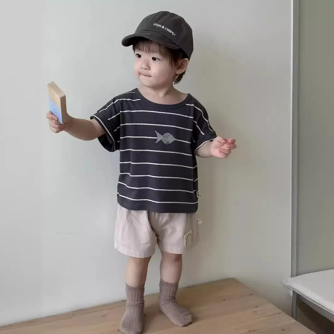 Baby Blue Overalls Hat Shorts Suit Korean Kids Summer Wear — feature 5