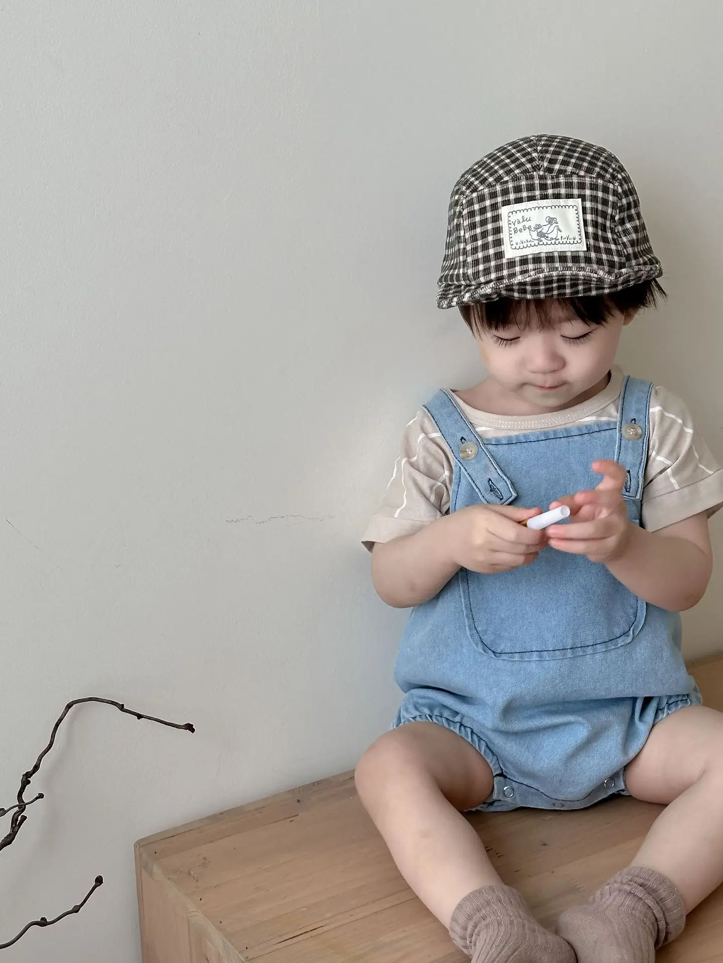 Baby Blue Overalls Hat Shorts Suit Korean Kids Summer Wear - Image 4