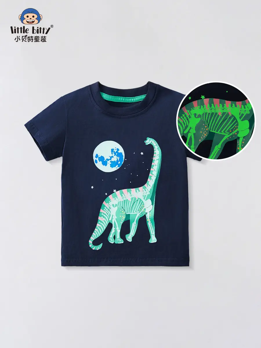 Kids Dinosaur Graphic T-Shirt Navy Blue 2025 Summer - Image 2